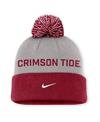 Nike Men's Gray/Crimson Alabama Crimson Tide Primetime Peak Cuffed with Pom Knit Hat