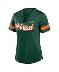 Fanatics Women's Green Miami Hurricanes Fundamental Overtime Readiness Athena Lace-Up V-Neck T-Shirt