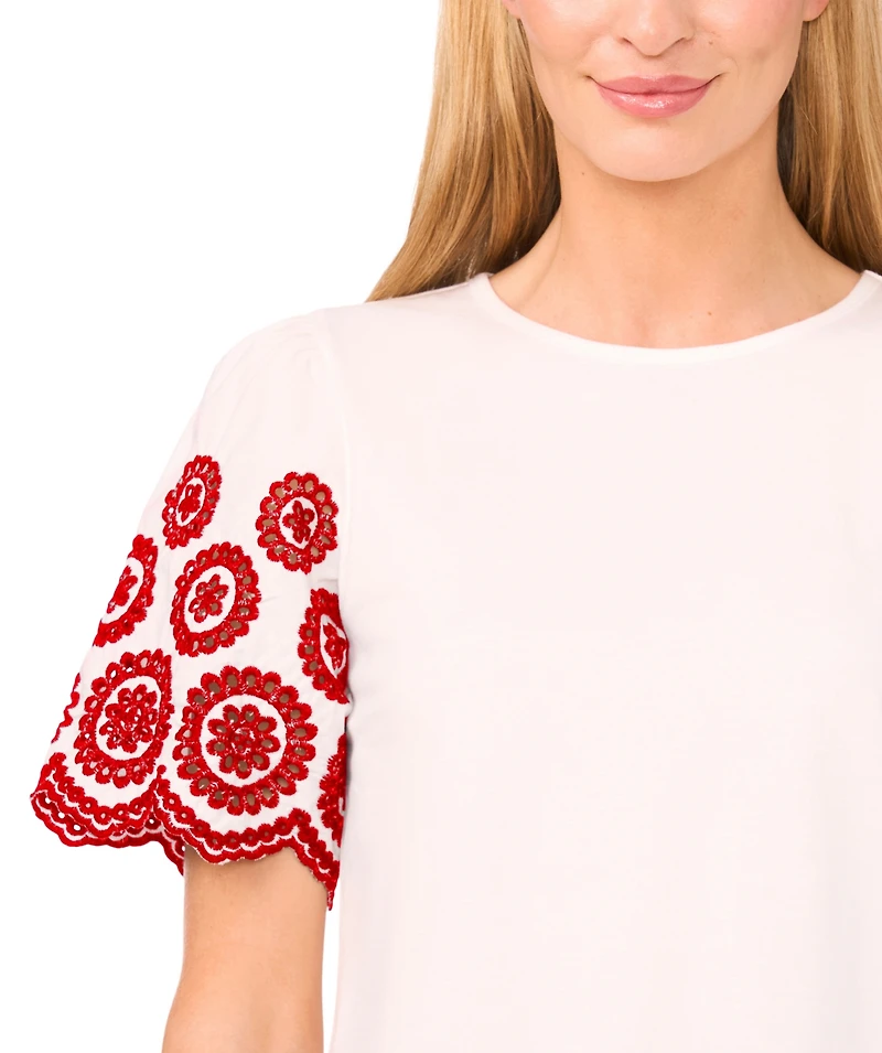 CeCe Women's Embroidered-Sleeve Top