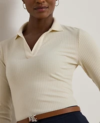 Lauren Ralph Lauren Women's Rib-Knit Long-Sleeve Polo Top