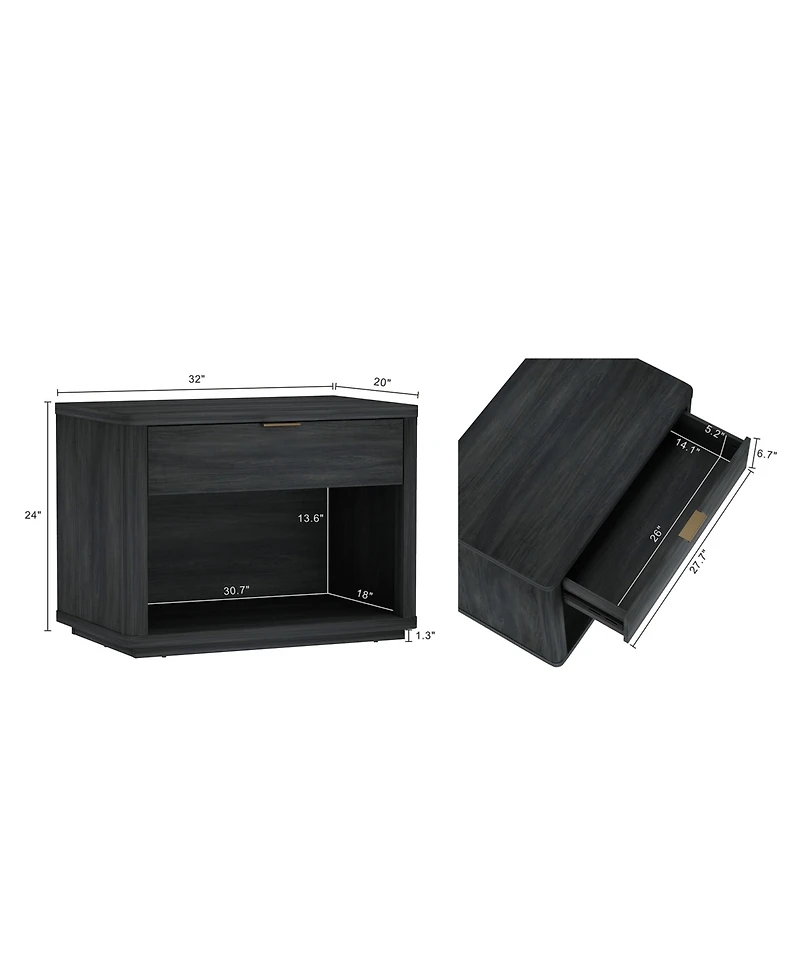 Manhattan Comfort Evelyn 32" 1-Drawer Nightstand