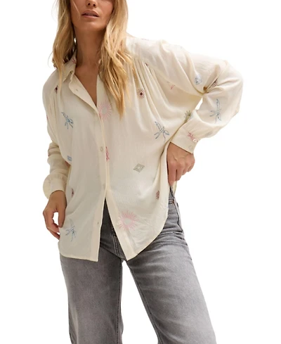 Lily and Lionel London Women's Swallow Crinkle Embroidered Shirt