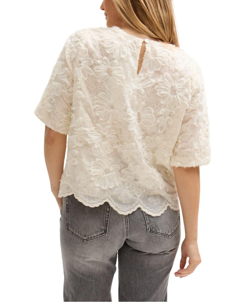 Lily and Lionel London Women's Lotus Ribbon Work Scallop Hem Top