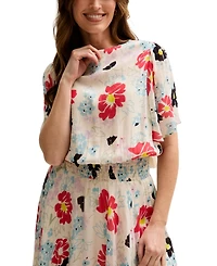 Lily and Lionel London Women's Galaxy Cowl Neck Poppy Print Midi Dress