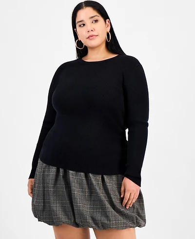 Bar Iii Trendy Plus Long Sleeve Ribbed Knit Top, Macy's Exclusive