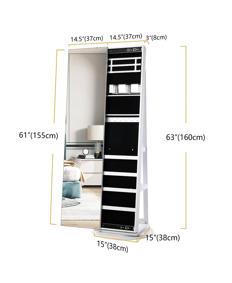 Vlsrka 360° Swivel Free-Standing Jewelry Armoire Cabinet with Mirror