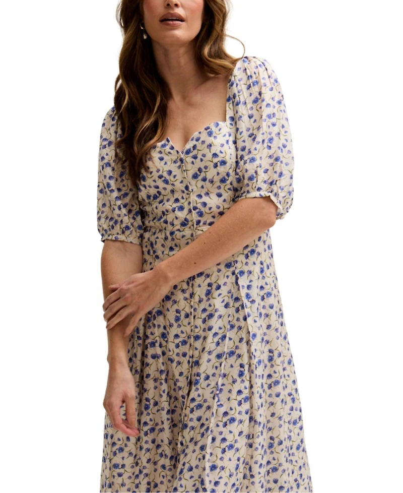 Lily and Lionel London Women's April Button Front Floral Print Midi Dress