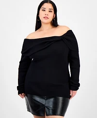 Bar Iii Trendy Plus Off-The-Shoulder Ribbed Sweater, Macy's Exclusive