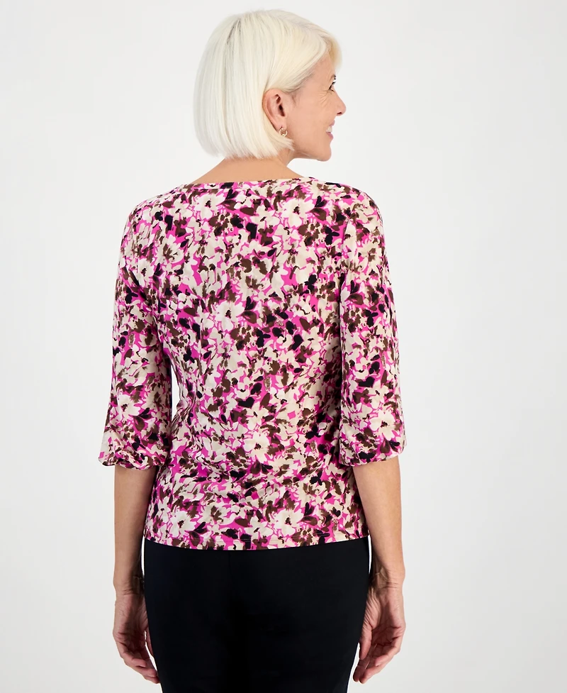 Jones New York Petite Printed 3/4-Sleeve Top