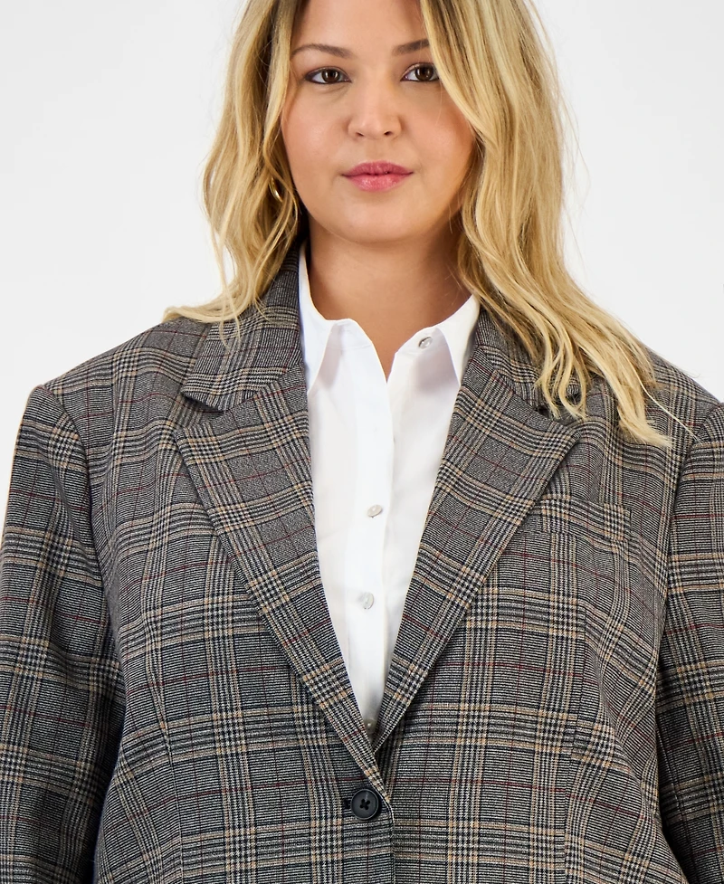 Bar Iii Trendy Plus Plaid Notched Collar Blazer, Macy's Exclusive