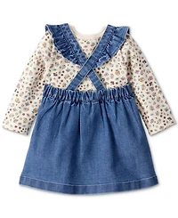 Carter's Baby Girls Floral-Print Top, Denim Jumper & Footed Tights, 3 Piece Set