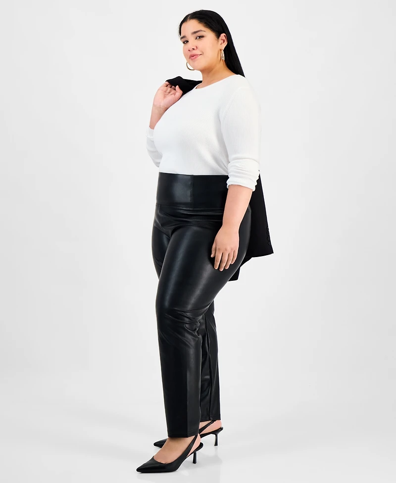 Bar Iii Trendy Plus Faux-Leather Leggings, Macy's Exclusive