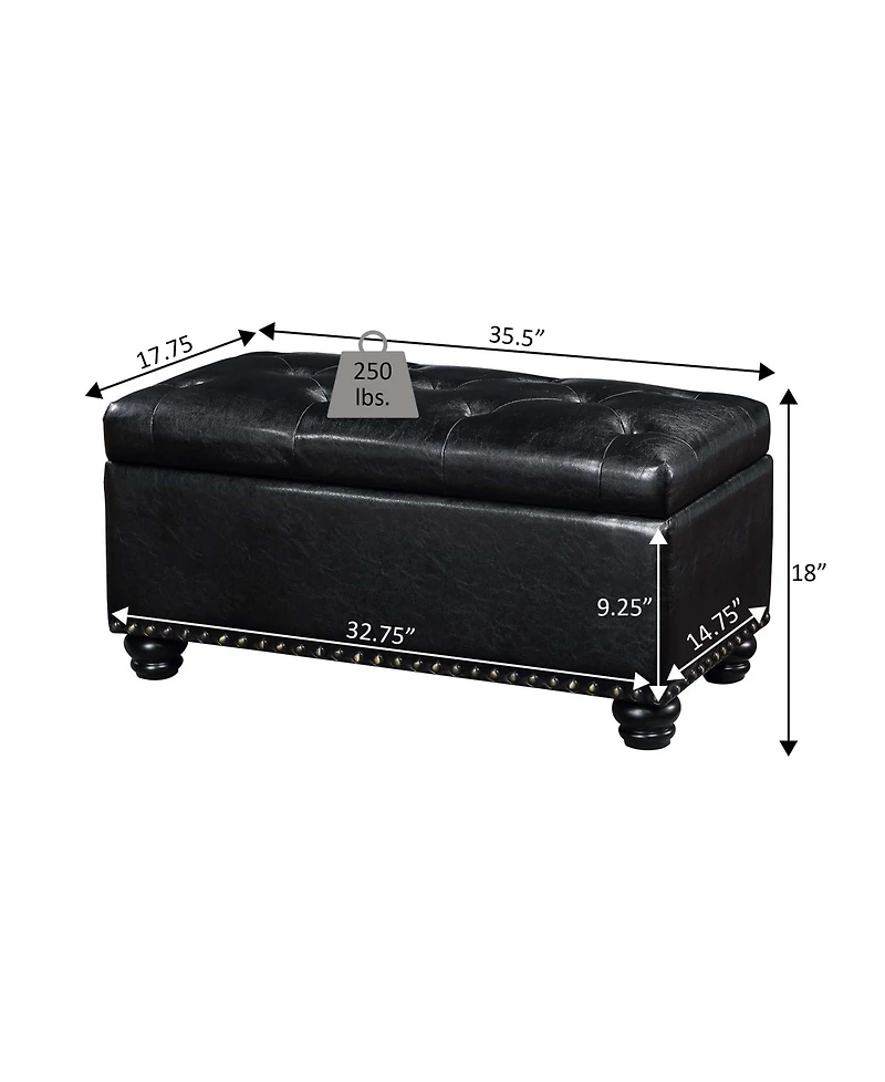 Convenience Concepts 35.5" Faux Leather 7th Avenue Storage Ottoman Bench