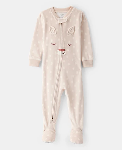 Carter's Baby Girls Deer-Print Velboa Loose-Fit Long-Sleeve 2-Way-Zip 1-Piece Footed Pajamas