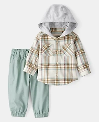 Carter's Baby Boys Cotton Hooded Plaid Long-Sleeve T-Shirt & Pants, 2 Piece Set