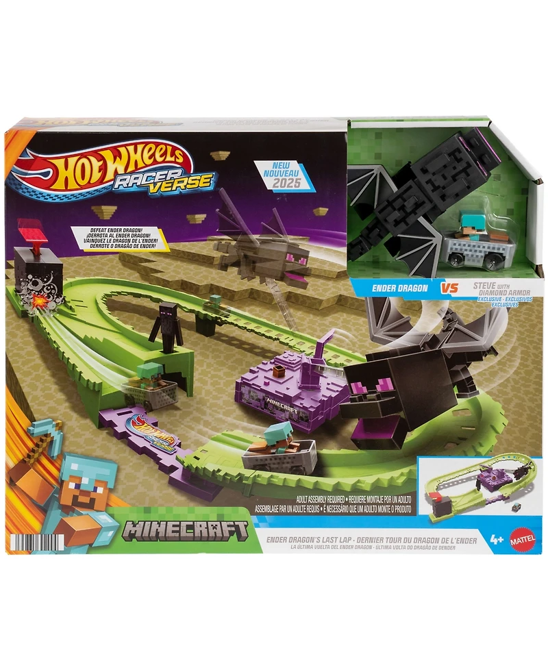 Hot Wheels RacerVerse Minecraft Track Set and Die-Cast Diamond Armor Steve