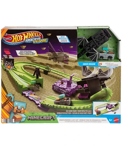 Hot Wheels RacerVerse Minecraft Track Set and Die-Cast Diamond Armor Steve