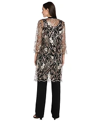 R & M Richards Women's Embellished Sheer Long Jacket, Sleeveless Top and Pants Set