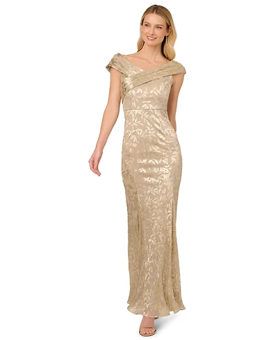 Adrianna Papell Petite Foil-Leaf Mermaid Gown