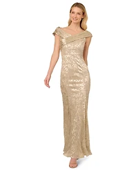 Adrianna Papell Petite Foil-Leaf Mermaid Gown