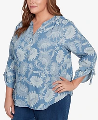 Alfred Dunner Plus Classic Floral Monotone Lyocell Henley Top