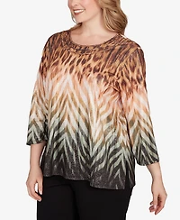 Alfred Dunner Plus Classic Ombre Animal Skin Three Quarter Sleeve Top