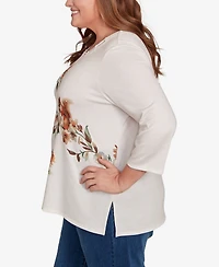 Alfred Dunner Plus Classic Floral Squirrel Harvest Top