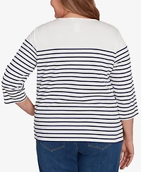 Alfred Dunner Plus Classic Sunflower Neckline Striped Top