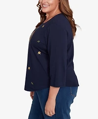 Alfred Dunner Plus Classic Owl Wreath Embroidered Top
