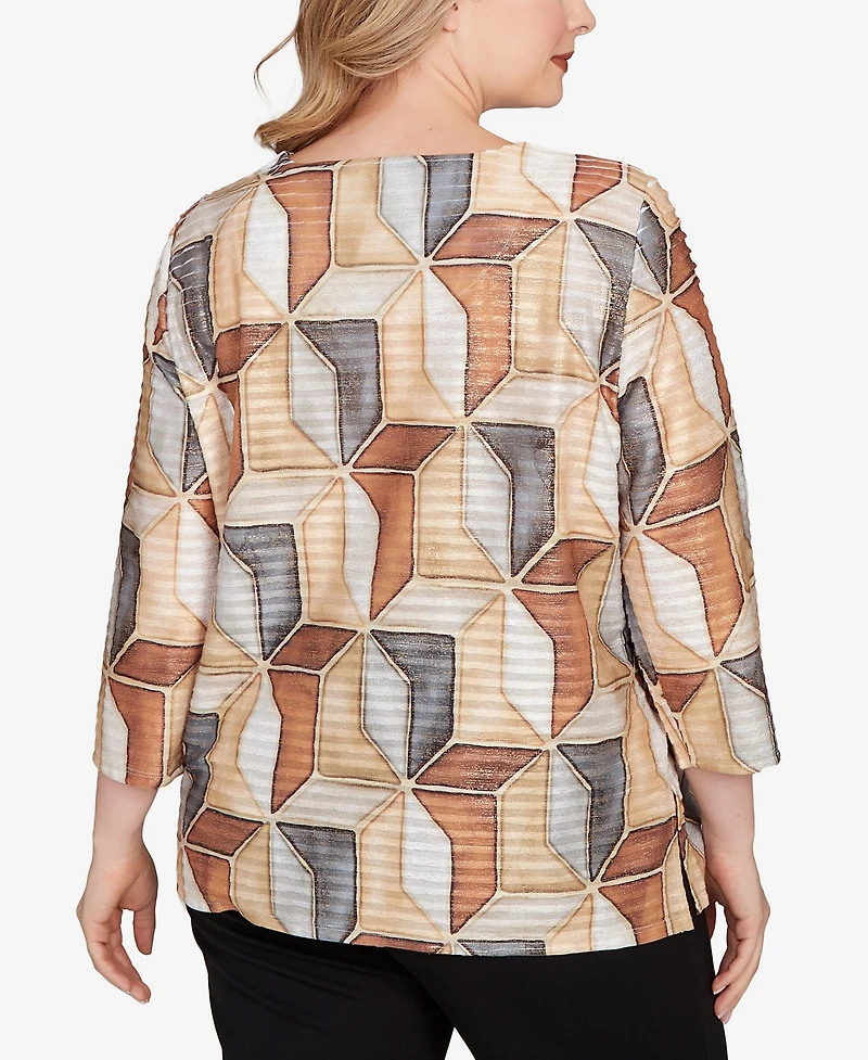 Alfred Dunner Plus Classic Stained Glass Square Neck Top