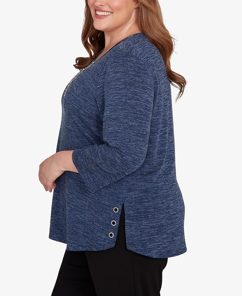 Alfred Dunner Plus Classic Melange Side Button Top