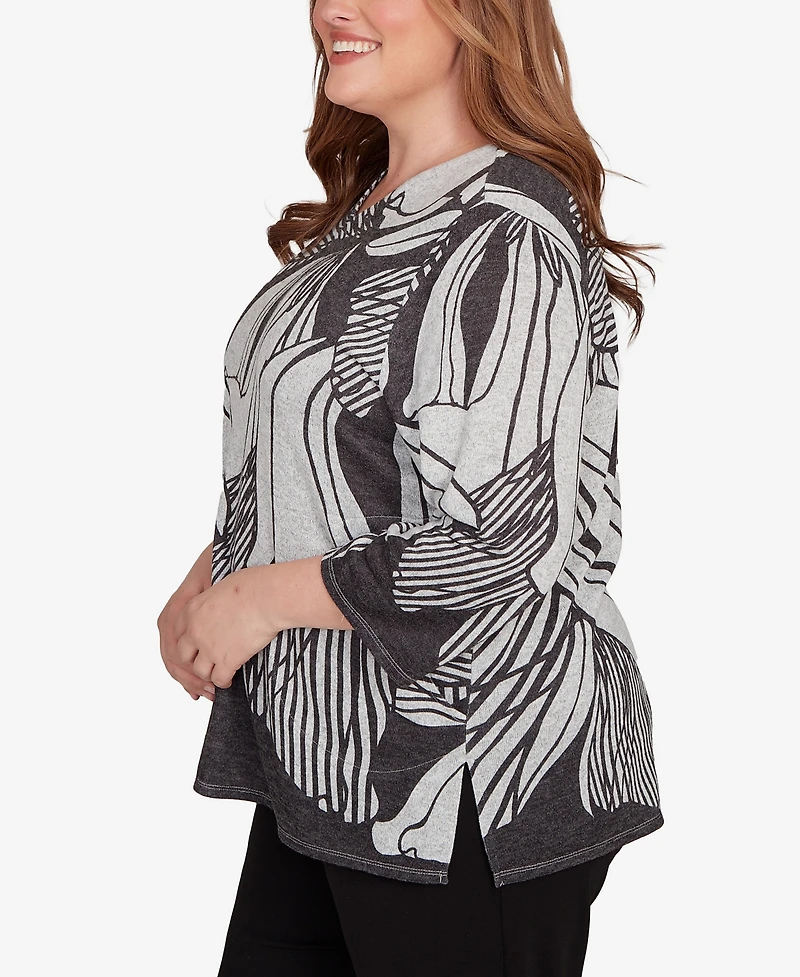 Alfred Dunner Plus Classic Abstract Floral Stripe V-Neck Top