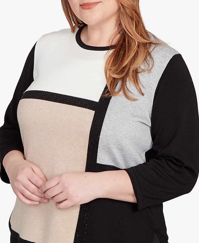 Alfred Dunner Plus Classic Colorblock Long Sleeve Sweater