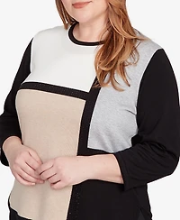 Alfred Dunner Plus Classic Colorblock Long Sleeve Sweater