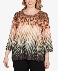Alfred Dunner Plus Classic Ombre Animal Skin Three Quarter Sleeve Top