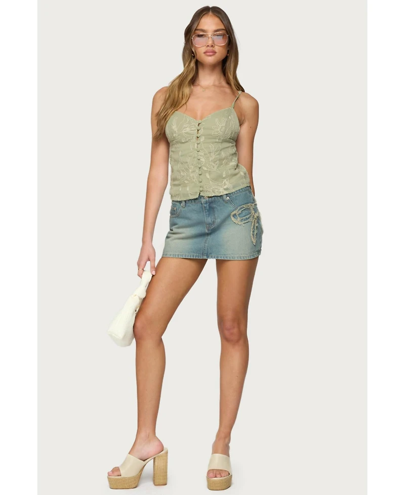 Edikted Women's Embroidered Button Up Tank Top