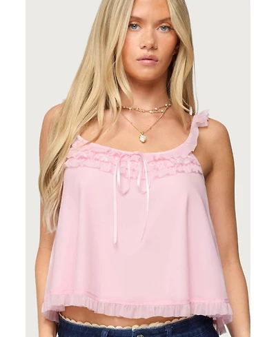 Edikted Women's Ruffle Mesh Babydoll Tank Top