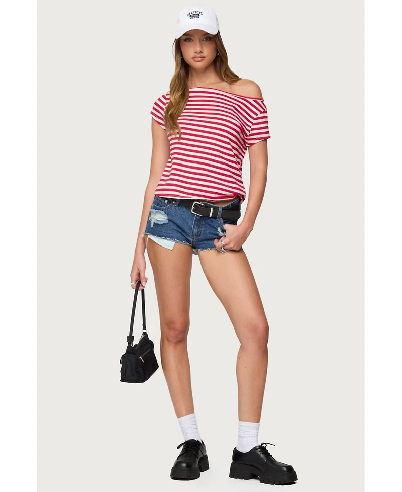Edikted Women's Aretha Striped Off Shoulder Top
