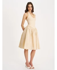 Miss Circle Women's Idella Yellow Gingham U Neck Midi Dress