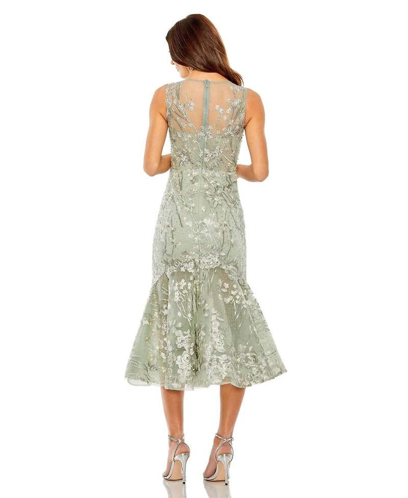 Mac Duggal Women's Sleeveless Embroidered Detail Mermaid Dress