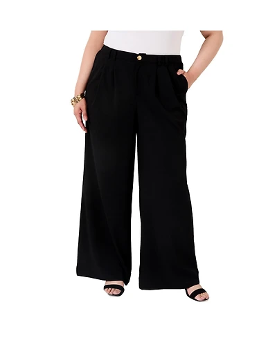 June + Vie Women's Pleated Wide-Leg Trousers