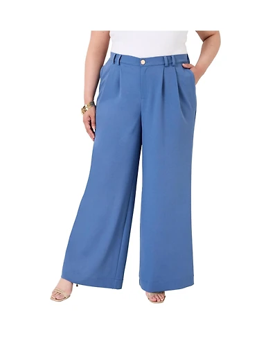 June + Vie Women's Pleated Wide-Leg Trousers