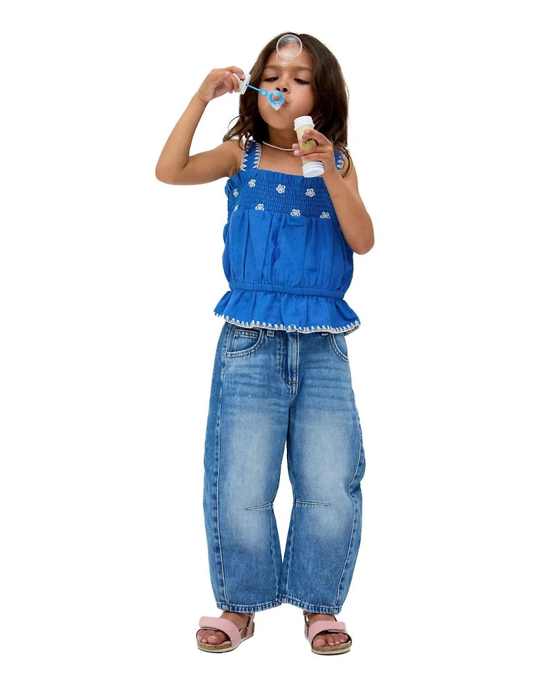 Raffya Kids Tilly Blanket Stitch Peplum Hem Blouse