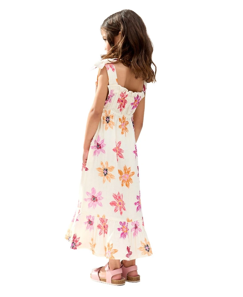 Raffya Kids Little Girls Flora Gathered Hand Drawn Floral Print Dress