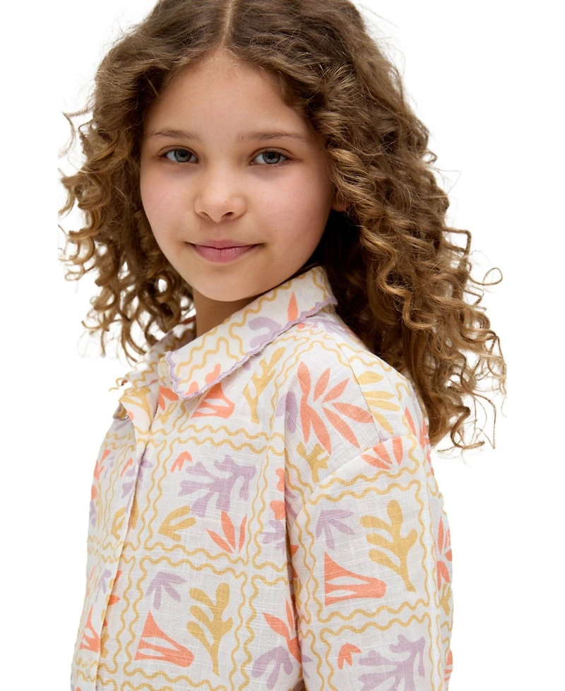 Raffya Kids Little Girls Gilly Scalloped Edge Matisse Print Shirt