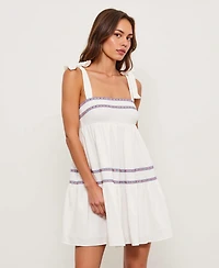 Modenaire Women's Sleeveless Tiered Embroidered Trim Mini Dress