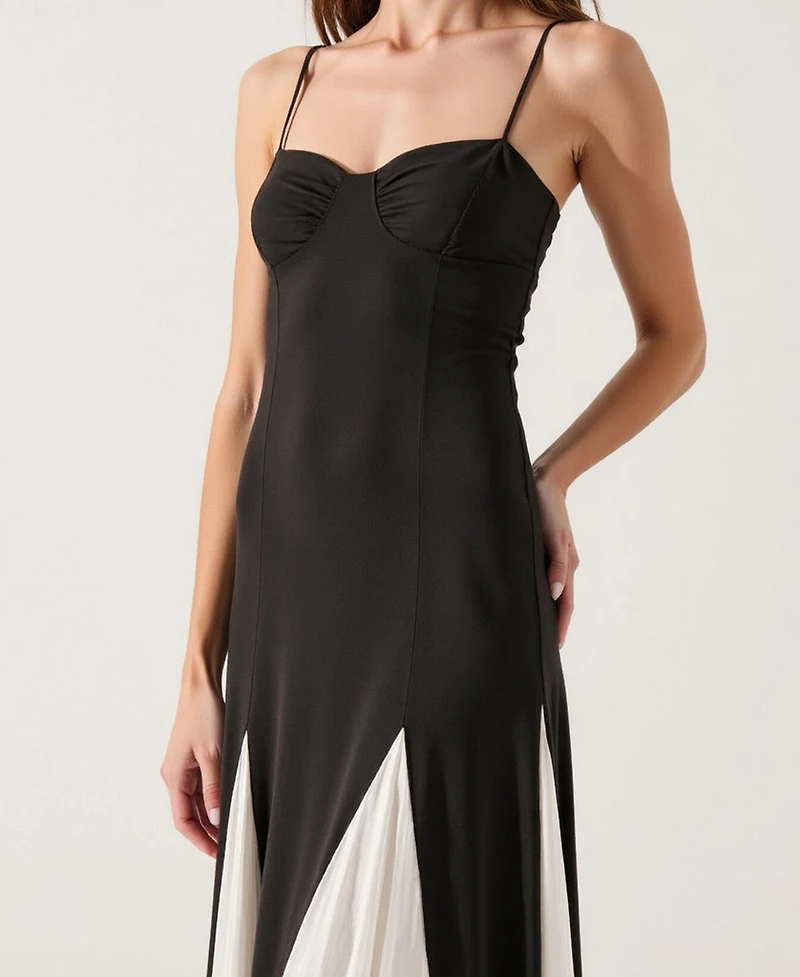 Modenaire Women's Spaghetti Strap Bustier Pleated Maxi Dress