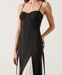 Modenaire Women's Spaghetti Strap Bustier Pleated Maxi Dress