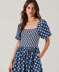 Modenaire Women's Smocked Puff-Sleeve Tiered Midi Dress with Pockets