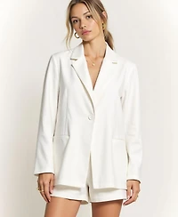 Modenaire Women's Single Button Blazer and Elastic Waist Short Set